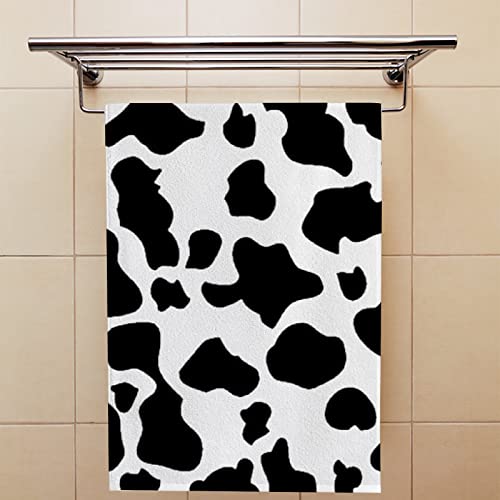 Highly Absorbent Hand Towels,Cow Pattern Print Bath Towel with Single-Side Printing,Fingertip Towels for Bathroom,Kitchen,2 Pcs 30inch x 15inch