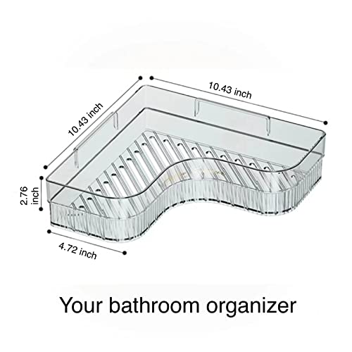 KQJS Corner Shower Caddy shelf,2-Pack Adhesive Shower Organizer Plastic Shower Shelf with 3 Hooks,No Drilling Shower Organizer,Wall Mounted with Large Capacity Shower Shelves (Transparent)