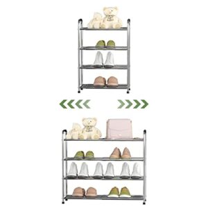 4-tier stackable & expandable shoe rack for closet adjustable organizer storage stainless steel shoe shelf for entryway, bedroom, dorm room, outdoor