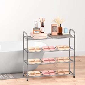 4-Tier Stackable & Expandable Shoe Rack for Closet Adjustable Organizer Storage Stainless Steel Shoe Shelf for Entryway, Bedroom, Dorm Room, Outdoor