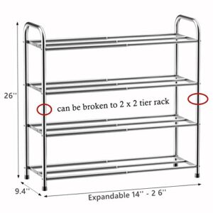 4-Tier Stackable & Expandable Shoe Rack for Closet Adjustable Organizer Storage Stainless Steel Shoe Shelf for Entryway, Bedroom, Dorm Room, Outdoor