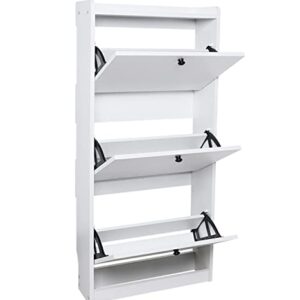 DNYSYSJ Shoe Cabinet White 3 Flip Drawers Shoes Organizer Cupboard Storage, Modern Slim Shoe Rack Wall Mount Shoe Cabinet for Hallway, Entryways