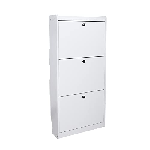 DNYSYSJ Shoe Cabinet White 3 Flip Drawers Shoes Organizer Cupboard Storage, Modern Slim Shoe Rack Wall Mount Shoe Cabinet for Hallway, Entryways