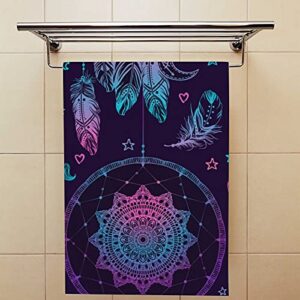 Vantaso Boho Indian Dream Catcher Feathers Hand Towels Set for Bathroom Kitchen Towels Microfiber Bath Towel Absorbent Fingertip Towel Multiprupose for Guest Gym Spa and Bar 30 x 15 inch