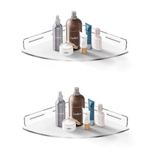 geerfay acrylic corner shower caddy shelf 2 pack with adhesive, wall mount no drilling traceless adhesive bathroom storage organizer