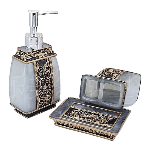 LUANT Creative Bath Ensemble, 5 Piece Bathroom Accessories Set, Collection Bath Set Features Soap Dispenser, Toothbrush Holder, Tumbler, & Soap Dish- Silver