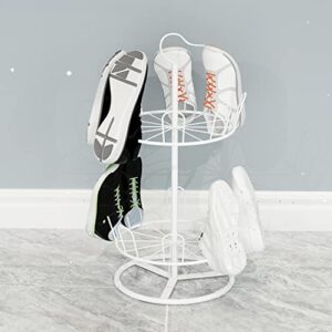 OLDRAINBOW Revolving Shoe Rack Iron Shoe Tree Rack,Standing Circular Shoe Rack Rotating Shoe Rack,Spinning Round Shoe Organizer Rack (White, 2-Layer)