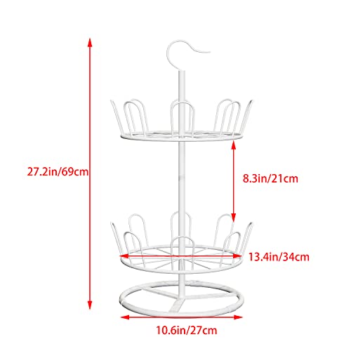 OLDRAINBOW Revolving Shoe Rack Iron Shoe Tree Rack,Standing Circular Shoe Rack Rotating Shoe Rack,Spinning Round Shoe Organizer Rack (White, 2-Layer)