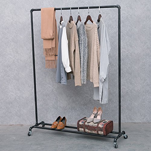 MBQQ Industrial Pipe Clothing Racks on Wheels,Heavy Duty Garment Racks Commercial Grade,Vintage Rolling Ballet Rack Clothes Display Rack Retail Display