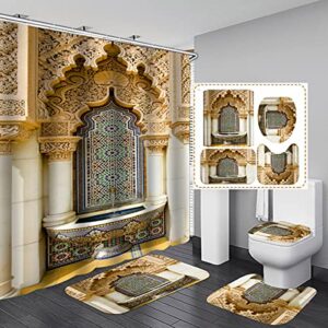 moumouhome 3d print door bathroom shower curtain set moroccan vintage art building design bathroom accessories royal court style bohemian pattern door bath curtain set with rugs set 4 pieces