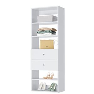 closet shelves tower - modular closet system with drawers (2) - corner closet system - closet organizers and storage shelves (white, 19.5 inches wide) closet shelving