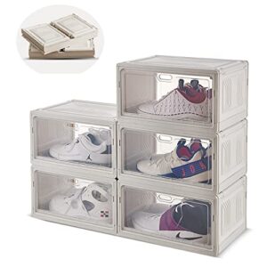 shoe organizer,shoe storage boxes with magnetic door,foldable shoe storage,closet organizers and storage,shoe rack for closet,containers bins holders for display sneaker (white-3 pack)