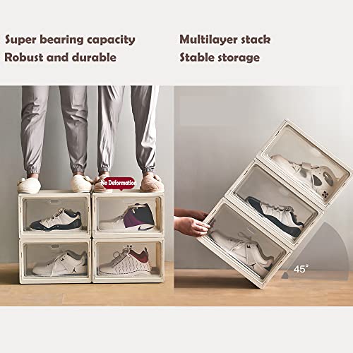 Shoe Organizer,Shoe Storage Boxes with Magnetic Door,Foldable Shoe Storage,Closet Organizers and Storage,Shoe Rack for Closet,Containers Bins Holders for Display Sneaker (White-3 Pack)