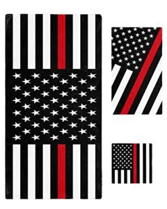 pakiinno bath towels set soft absorbent towels red line american flag respect firefighter sign fluffy shower towel hand towel washcloths for fitness, sports, travel