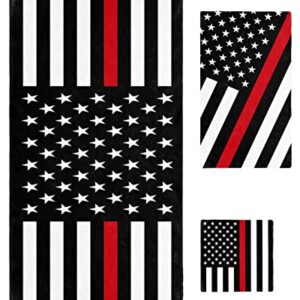 PakiInno Bath Towels Set Soft Absorbent Towels Red Line American Flag Respect Firefighter Sign Fluffy Shower Towel Hand Towel Washcloths for Fitness, Sports, Travel