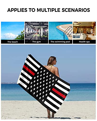 PakiInno Bath Towels Set Soft Absorbent Towels Red Line American Flag Respect Firefighter Sign Fluffy Shower Towel Hand Towel Washcloths for Fitness, Sports, Travel