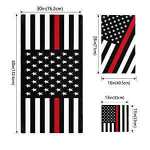 PakiInno Bath Towels Set Soft Absorbent Towels Red Line American Flag Respect Firefighter Sign Fluffy Shower Towel Hand Towel Washcloths for Fitness, Sports, Travel