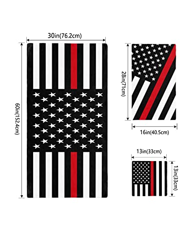 PakiInno Bath Towels Set Soft Absorbent Towels Red Line American Flag Respect Firefighter Sign Fluffy Shower Towel Hand Towel Washcloths for Fitness, Sports, Travel