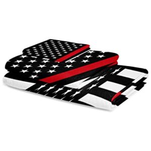 PakiInno Bath Towels Set Soft Absorbent Towels Red Line American Flag Respect Firefighter Sign Fluffy Shower Towel Hand Towel Washcloths for Fitness, Sports, Travel