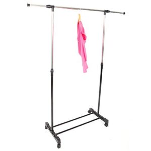 Guangshuohui Clothes Garment Rack, Clothing Rolling Rack on Wheels and Bottom Shelves, Black & Silver (A)