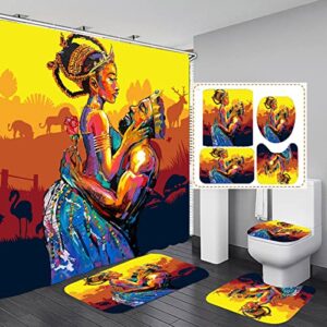 4pcs black girl shower curtains sets，bathroom sets with shower curtain and rugs,colorful bathroom decoration set,bathroom sets with shower curtain and rugs and accessories