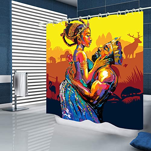 4PCS Black Girl Shower Curtains Sets，Bathroom Sets with Shower Curtain and Rugs,Colorful Bathroom Decoration Set,Bathroom Sets with Shower Curtain and Rugs and Accessories
