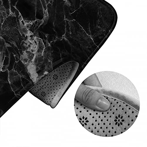 WONDERTIFY Black Marble Bathroom Antiskid Pad Luxury Dark Rock Smooth Surface 3 Pieces Bathroom Rugs Set, Bath Mat+Contour+Toilet Lid Cover