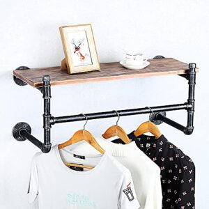 haovon industrial pipe clothing rack wall mounted wood shelf,pipe shelving floating shelves,retail garment rack display rack clothes racks(1 tier,30in)