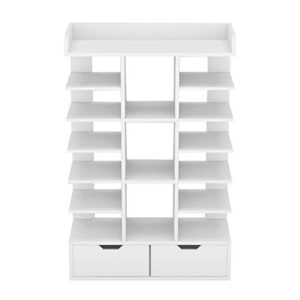 Waktavel 6 Tiers Vertical Shoe Rack, Wooden Shoe Rack Organizer with 2 Drawers and Open Top Free Standing Shoe Storage Stand for Entryway Hallway (White Shoe Rack 6 Tier)