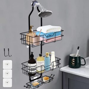 inseam shower caddy bathroom hanging shower caddy over shower head, shower rack rustproof with hooks for towels, shampoo, conditioner and soap
