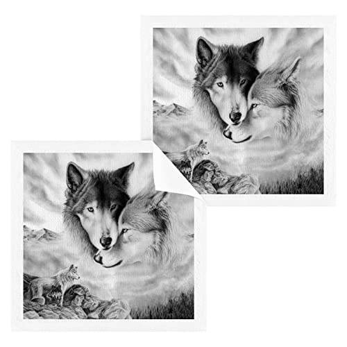 Kigai 2 Pack Gray Wolf Washcloths – Soft Face Towels, Gym Towels, Hotel and Spa Quality, Reusable Pure Cotton Fingertip Towels