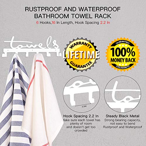 Goutoports Towel Rack Wall Mount Bathroom Towel Holder Bathroom Decor Metal Holder Rack 6 Hooks Rustproof and Waterproof (White)