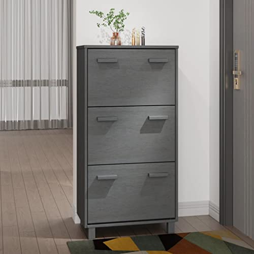 FAMIROSA 3 Flip Drawers Shoe Cabinet Solid Wood Pine, Wooden Freestanding Shoe Rack, Shoe Storage Cabinet for Entryway, Living Room, and Corridor 23.4"x13.8"x46.1" Dark Gray,Weight - 45.76 lbs