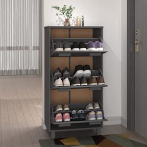 FAMIROSA 3 Flip Drawers Shoe Cabinet Solid Wood Pine, Wooden Freestanding Shoe Rack, Shoe Storage Cabinet for Entryway, Living Room, and Corridor 23.4"x13.8"x46.1" Dark Gray,Weight - 45.76 lbs