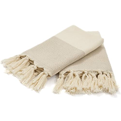 Hand Towels - Kitchen towels - Bathroom Decorative Towels - 100% Cotton Turkish Towels - Peshtemal Soft Towel for Face Hand Hair Home Tea Dishcloth Guests - Absorbent Quick Dry Towels Set of 2 (Beige)