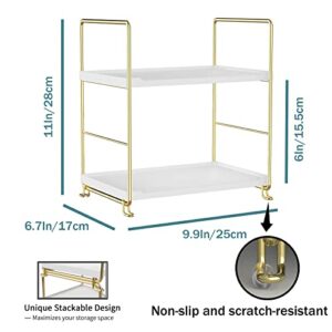 Sekepingo 2-Tier Makeup Perfume Counter Organizer, Bathroom Countertop Shelf Vanity Bedroom Storage Tray,Kitchen Spice Rack Standing Shelf(Gold,White)