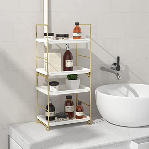 Sekepingo 2-Tier Makeup Perfume Counter Organizer, Bathroom Countertop Shelf Vanity Bedroom Storage Tray,Kitchen Spice Rack Standing Shelf(Gold,White)