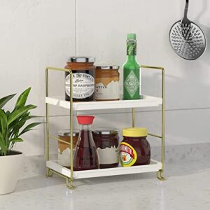 Sekepingo 2-Tier Makeup Perfume Counter Organizer, Bathroom Countertop Shelf Vanity Bedroom Storage Tray,Kitchen Spice Rack Standing Shelf(Gold,White)