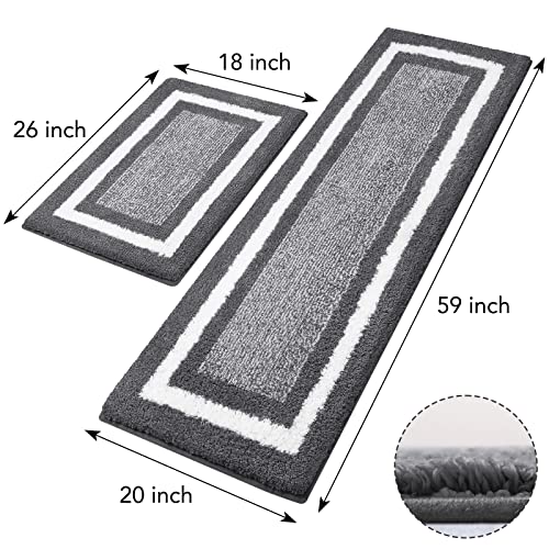 KMAT Bathroom Rugs and Mats Sets,2 PCS Ultra Soft Microfiber Non-Slip Bath mat,Machine Washable Shower Rugs Floor Carpet Mat for Bathroom,Tub and Shower (59"x20"+26"x18", Dark Grey)