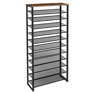 hoobro 12-tier shoe rack, large capacity shoe storage organizer, holds 35-45 pairs of shoes, metal frame, industrial, for entryway, closet, hallway, living room, rustic brown and black bf127xj01
