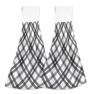 giwawa black and white plaid kitchen hand towel set of 2, absorbent checked dish towels soft fast drying check plaids hanging tie towel check towel for bathroom farmhouse home decoration 12x17in