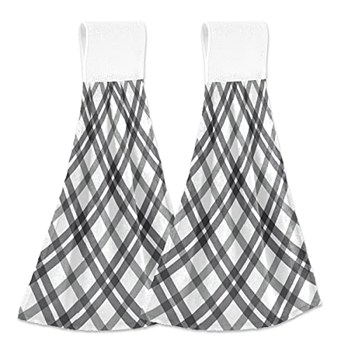 Giwawa Black and White Plaid Kitchen Hand Towel Set of 2, Absorbent Checked Dish Towels Soft Fast Drying Check Plaids Hanging Tie Towel Check Towel for Bathroom Farmhouse Home Decoration 12x17in