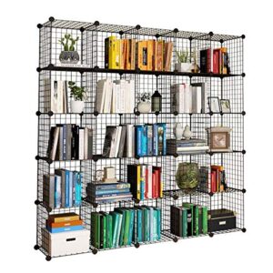 kousi 14"x14" wire cube storage, metal grid organizer, 25-cube modular shelving unit, stackable bookcase, ideal for living room, bedroom, office, garage