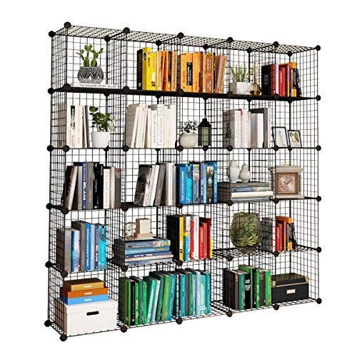 KOUSI 14"x14" Wire Cube Storage, Metal Grid Organizer, 25-Cube Modular Shelving Unit, Stackable Bookcase, Ideal for Living Room, Bedroom, Office, Garage