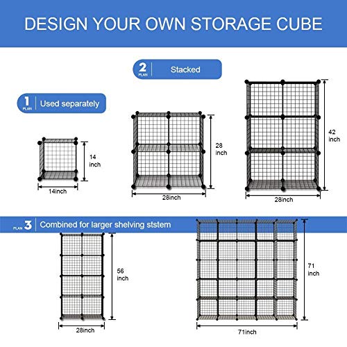 KOUSI 14"x14" Wire Cube Storage, Metal Grid Organizer, 25-Cube Modular Shelving Unit, Stackable Bookcase, Ideal for Living Room, Bedroom, Office, Garage