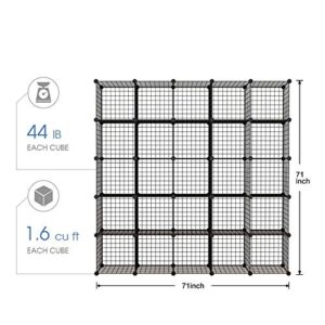 KOUSI 14"x14" Wire Cube Storage, Metal Grid Organizer, 25-Cube Modular Shelving Unit, Stackable Bookcase, Ideal for Living Room, Bedroom, Office, Garage