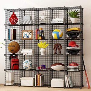 KOUSI 14"x14" Wire Cube Storage, Metal Grid Organizer, 25-Cube Modular Shelving Unit, Stackable Bookcase, Ideal for Living Room, Bedroom, Office, Garage