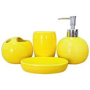 lisanek bathroom accessories set 4 piece ceramic bathroom accessories decoration set with lotion dispenser, soap dish,cup,toothbrush holder (yellow)