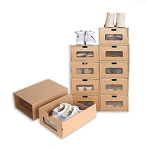 myoyay 10 pcs shoe box cardboard 13.7 x 9 x5.3 shoe boxes with transparent window waterproof stackable storage boxes shoe organizer for shoes, socks, stationery, toys, underwear