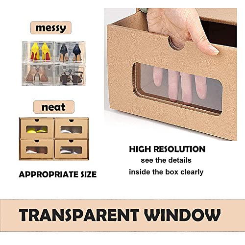 MYOYAY 10 Pcs Shoe Box Cardboard 13.7 x 9 x5.3 Shoe Boxes with Transparent Window Waterproof Stackable Storage Boxes Shoe Organizer for Shoes, Socks, Stationery, Toys, Underwear